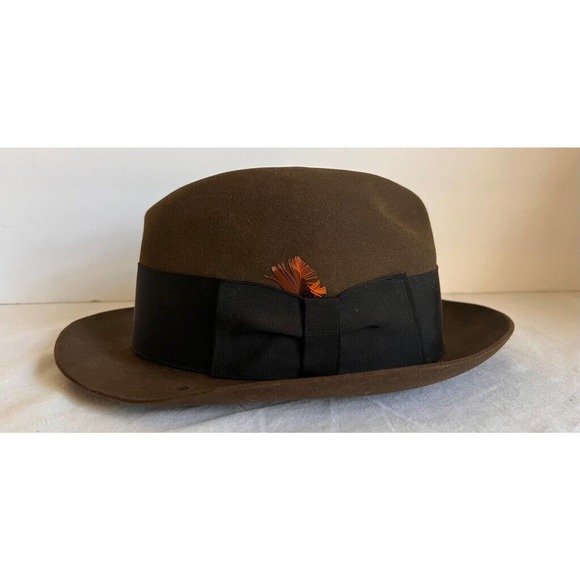 Dobbs Fedora Hat Men's 6 7/8‎ Brown Feather Felt Headwear - Picture 1 of 9